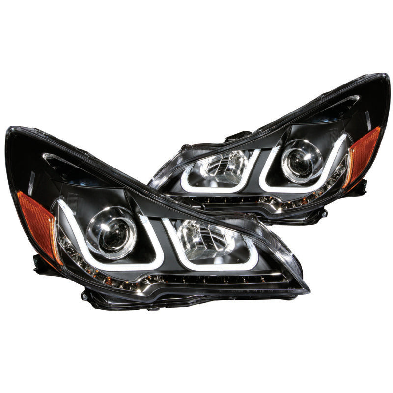 ANZO projector headlights for 2010-2014 Subaru Outback featuring black housing and U-Bar design, enhancing vehicle aesthetics and visibility.