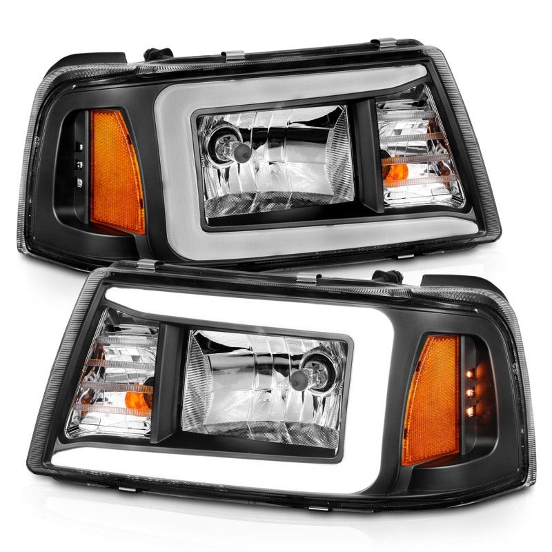 ANZO 2001-2011 Ford Ranger Crystal Headlights with black housing and clear lens, showcasing modern design and enhanced visibility.