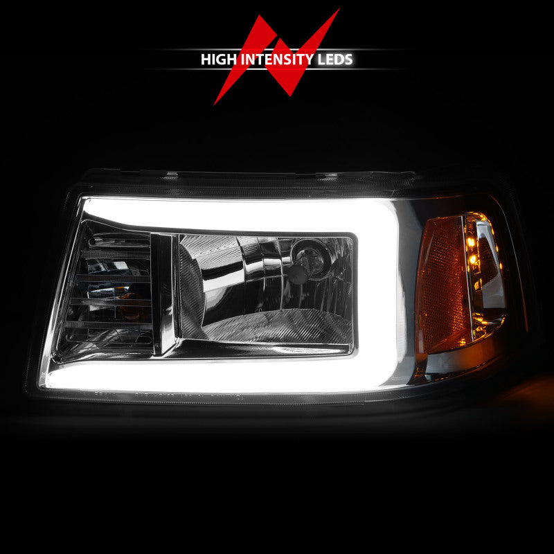 ANZO 2001-2011 Ford Ranger Crystal Headlights with chrome housing and clear lens, showcasing modern design and improved visibility.