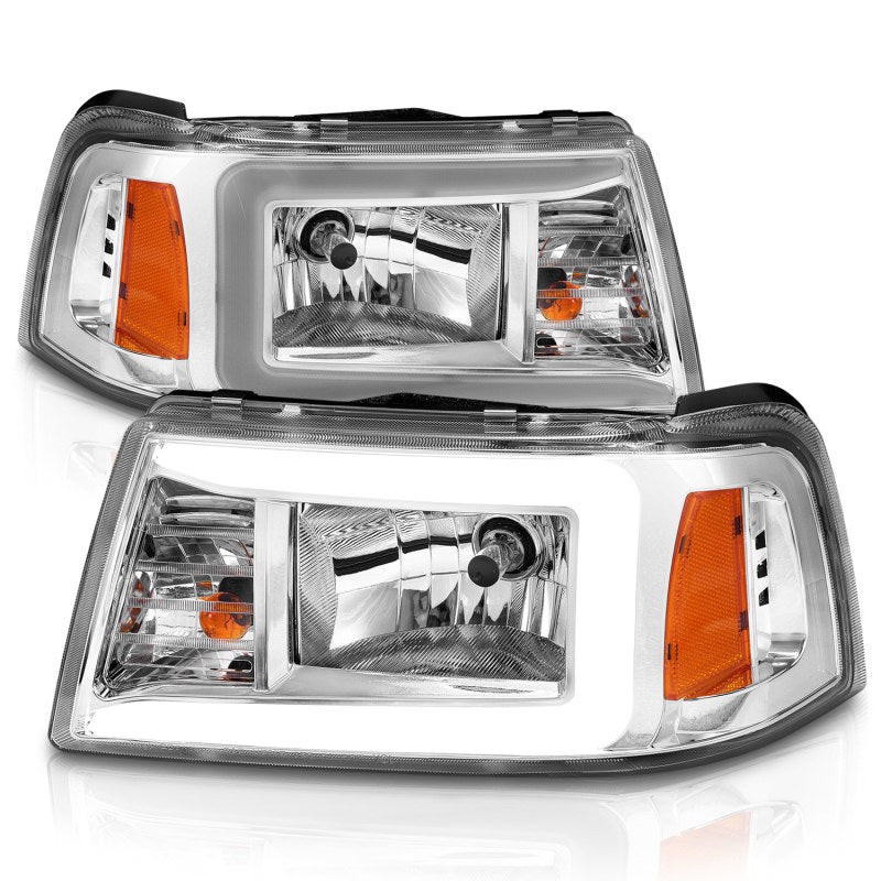 ANZO 2001-2011 Ford Ranger Crystal Headlights with chrome housing and clear lens, showcasing modern design and improved visibility.