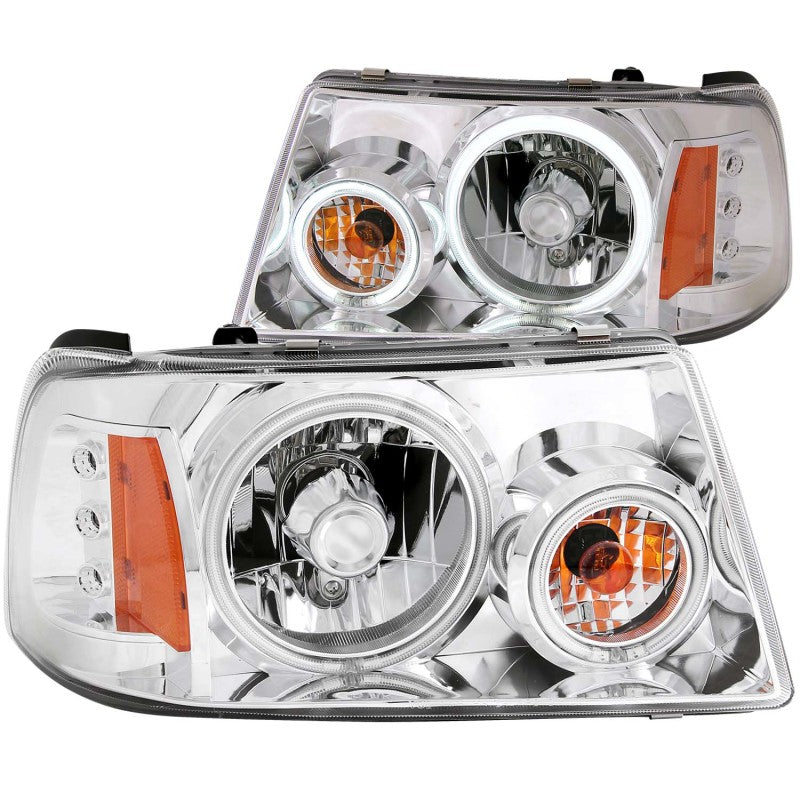 ANZO 2001-2011 Ford Ranger Projector Headlights with Halo Chrome, showcasing clear lens and chrome housing.