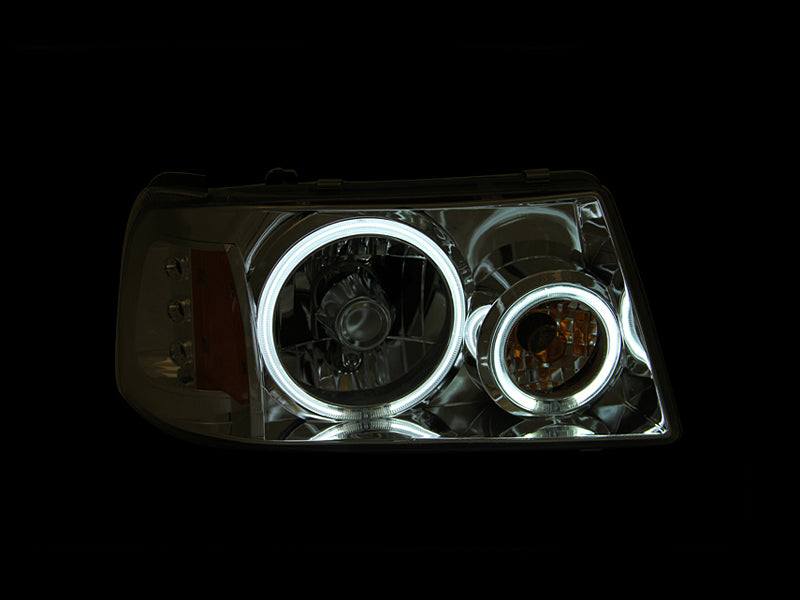 ANZO 2001-2011 Ford Ranger Projector Headlights with Halo Chrome, showcasing clear lens and chrome housing.