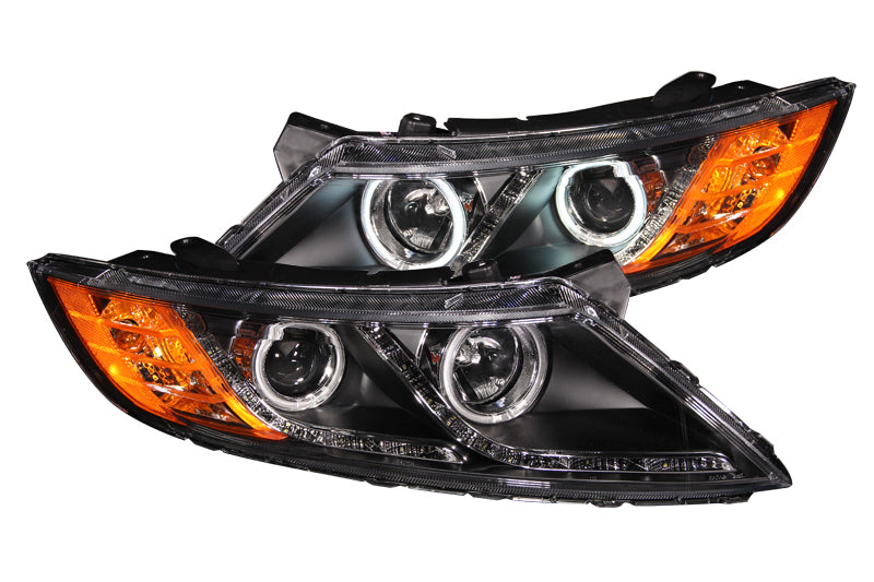 ANZO 2011-2013 Kia Optima Projector Headlights with Halo Black housing, showcasing clear lens and modern design.