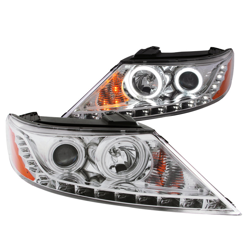 ANZO 2011-2013 Kia Sorento Projector Headlights with Halo Chrome, showcasing clear lens and chrome housing.