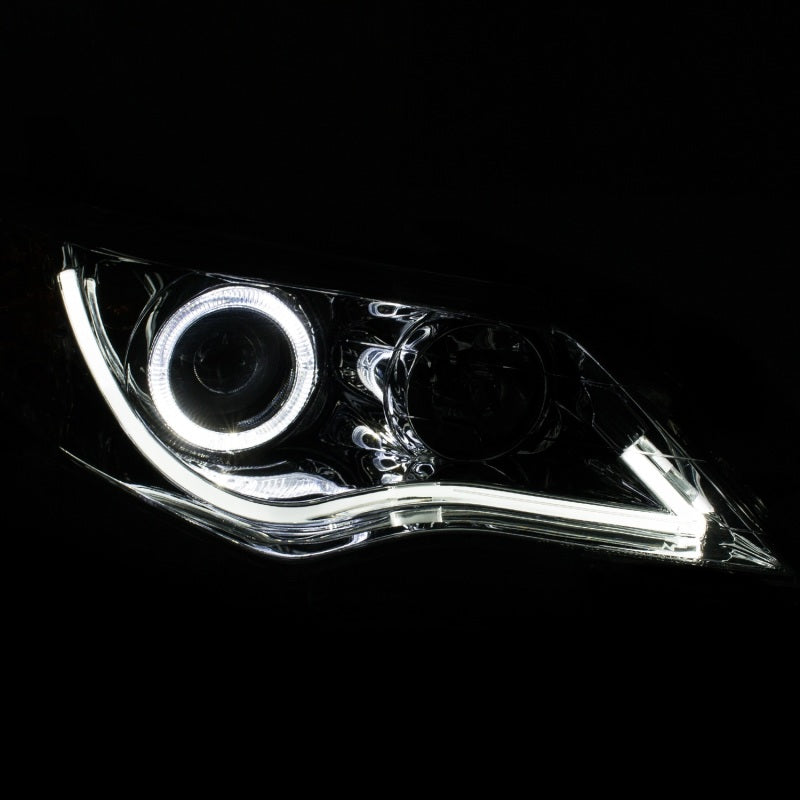 ANZO projector headlights with halo chrome design for 2012-2013 Toyota Camry, showcasing modern styling and superior illumination.