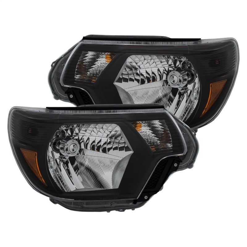 ANZO Crystal Headlights for 2012-2015 Toyota Tacoma with clear lens and black housing.