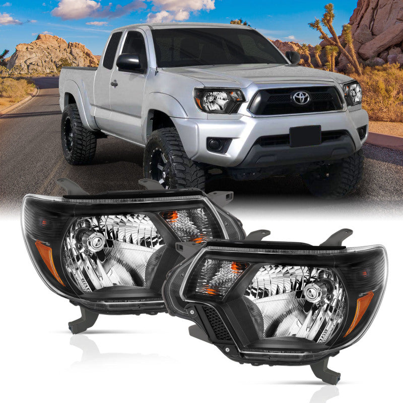 ANZO Crystal Headlights for 2012-2015 Toyota Tacoma with clear lens and black housing.