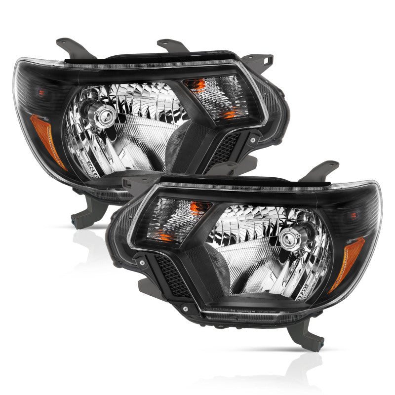 ANZO Crystal Headlights for 2012-2015 Toyota Tacoma with clear lens and black housing.