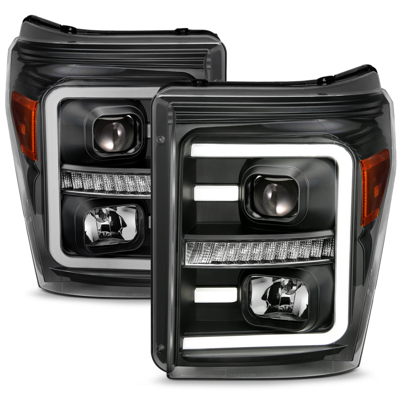 ANZO 2011-2016 Ford F250 Projector Headlights with plank style switchback, showcasing modern design and enhanced visibility.