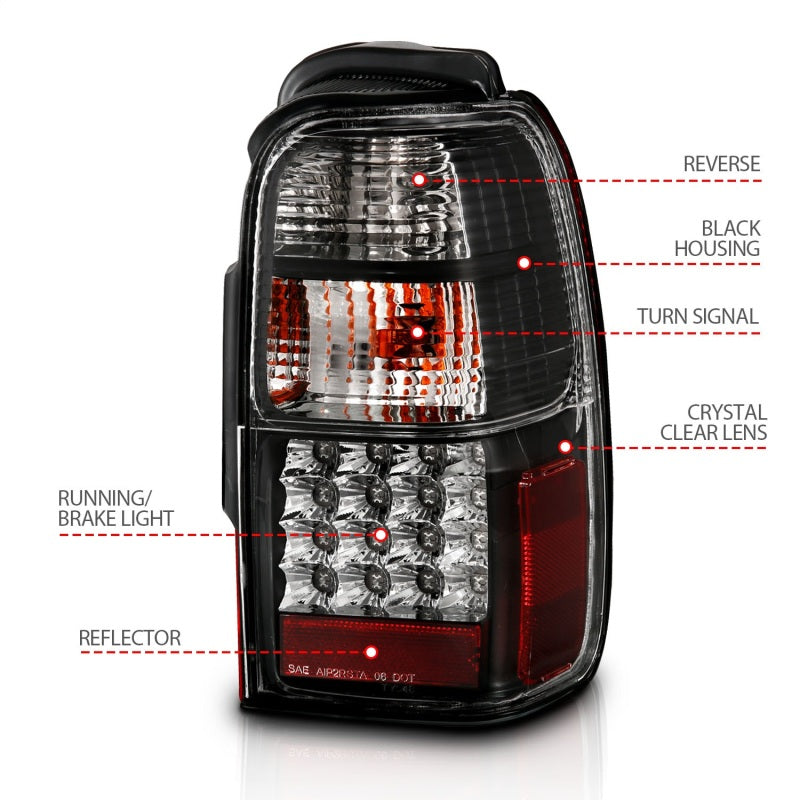 ANZO LED taillights for 2001-2002 Toyota 4Runner featuring black housing and clear lens.