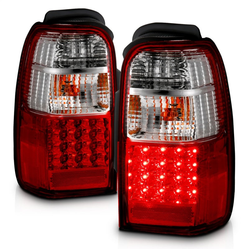 ANZO LED taillights for 2001-2002 Toyota 4Runner in red and clear lens, showcasing modern design and bright illumination.