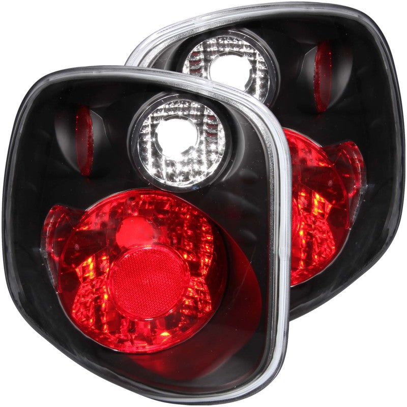 ANZO 2001-2003 Ford F-150 taillights with clear lens and black housing, showcasing sleek design.