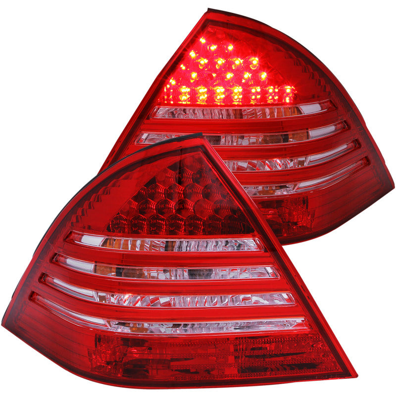 ANZO 2001-2004 Mercedes Benz C Class W203 taillights with red and smoke lens, showcasing a sleek design for improved vehicle aesthetics.