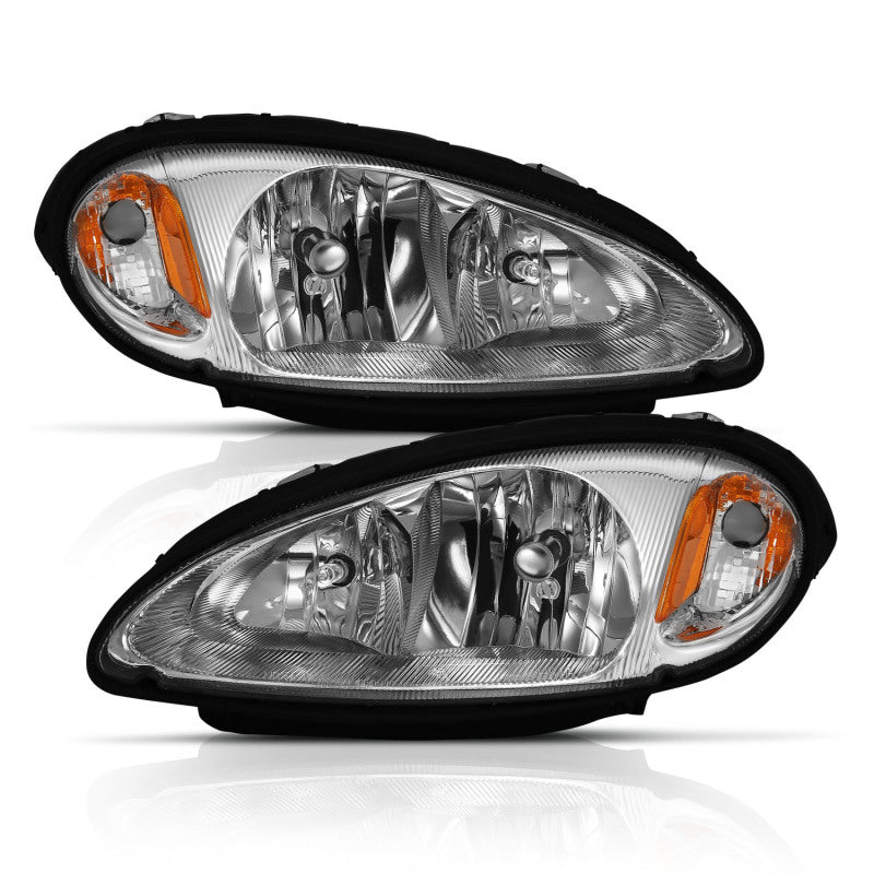 ANZO Crystal Headlight for 2001-2005 Chrysler PT Cruiser featuring chrome housing and amber lens.