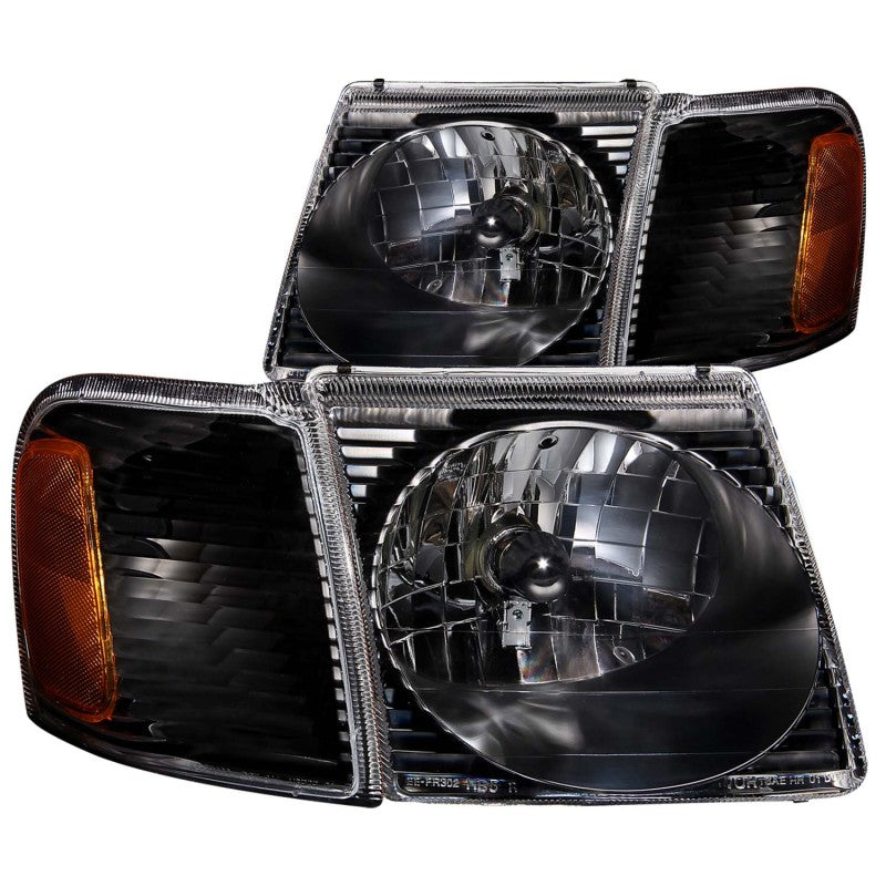 ANZO 2001-2005 Ford Explorer Crystal Headlights with clear lens and black housing, showcasing modern design and enhanced visibility.