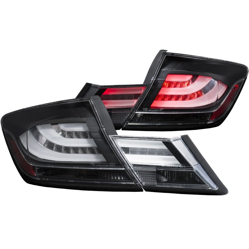 ANZO LED taillights in black for 2013-2015 Honda Civic, showcasing modern design and enhanced visibility.