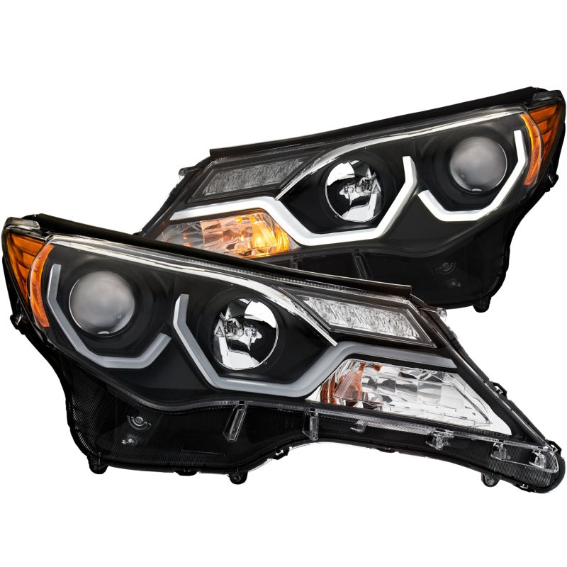 ANZO 2013-2015 Toyota RAV4 Projector Headlights with plank style design, showcasing modern aesthetics and advanced lighting technology.