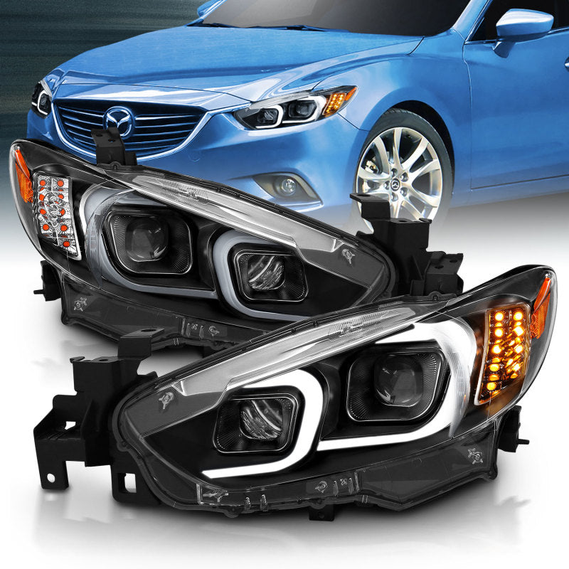 ANZO 2014-2015 Mazda 6 Projector Headlights with sleek plank style design, showcasing modern aesthetics and superior illumination.