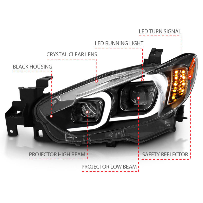 ANZO 2014-2015 Mazda 6 Projector Headlights with sleek plank style design, showcasing modern aesthetics and superior illumination.