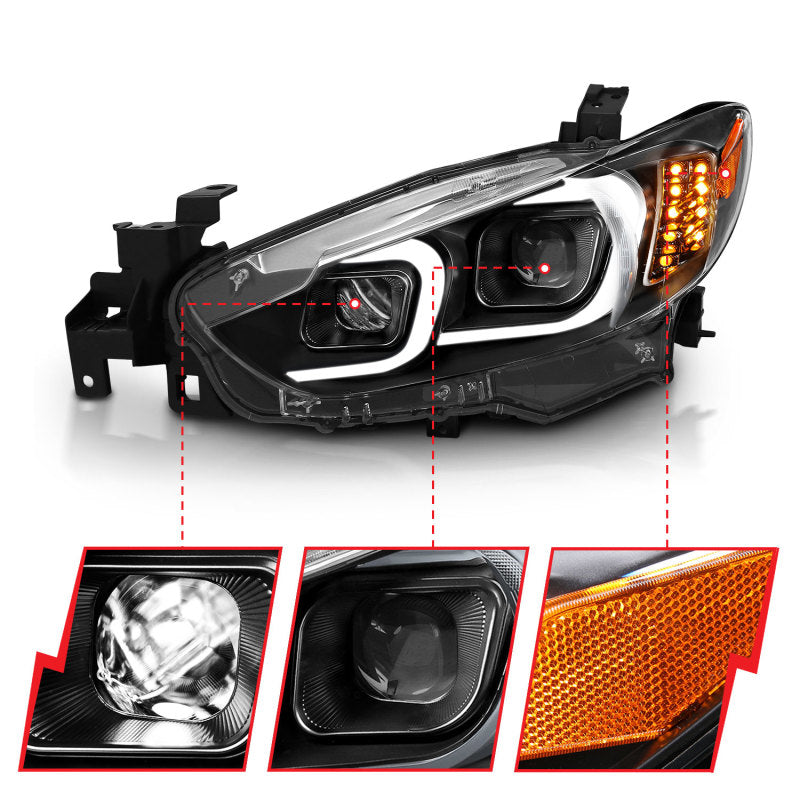 ANZO 2014-2015 Mazda 6 Projector Headlights with sleek plank style design, showcasing modern aesthetics and superior illumination.