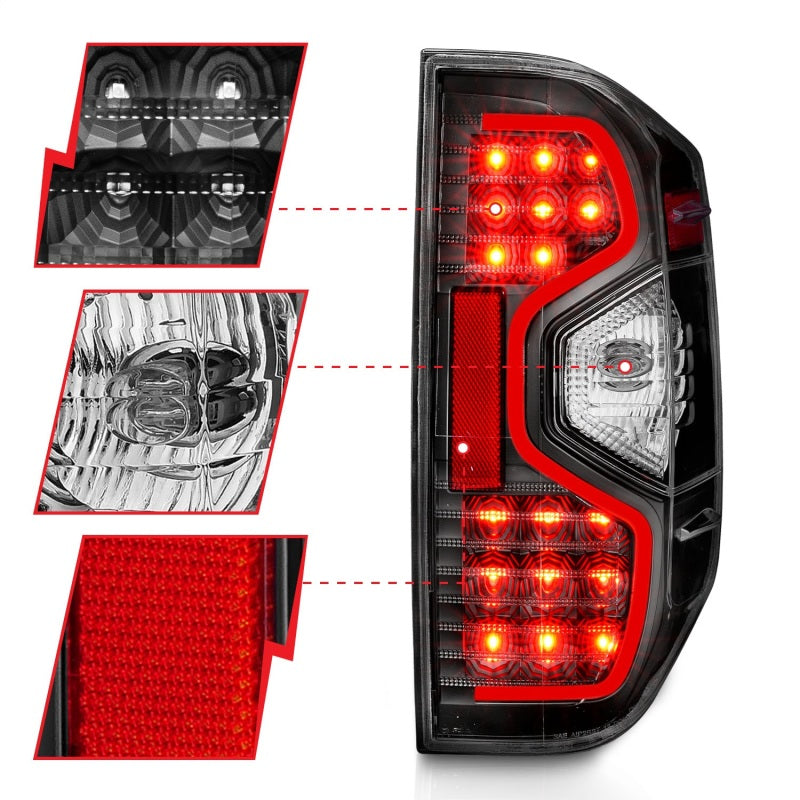 ANZO LED taillights for 2014-2021 Toyota Tundra with black housing and clear lens.