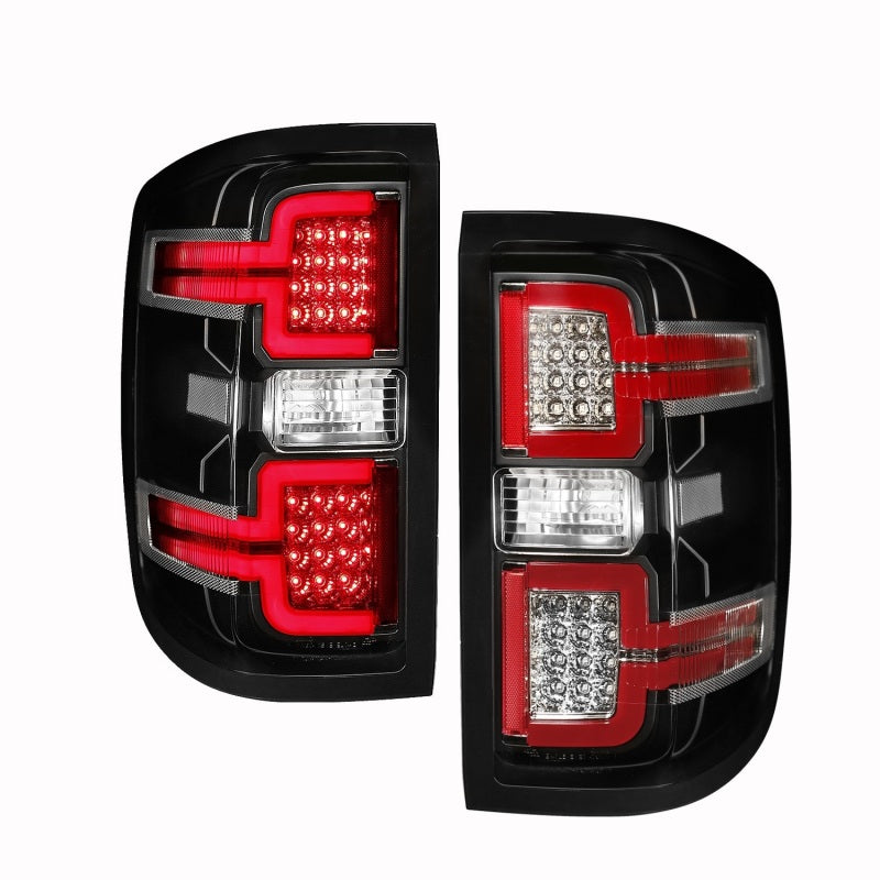 ANZO LED Taillights in Black for 2014-2018 Chevy Silverado 1500, showcasing modern design and bright LED lights.