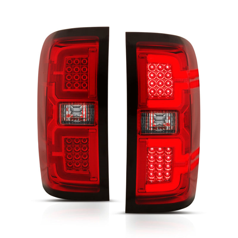 ANZO LED taillights for 2014-2018 Chevy Silverado 1500 in red and clear design, showcasing modern styling and enhanced visibility.