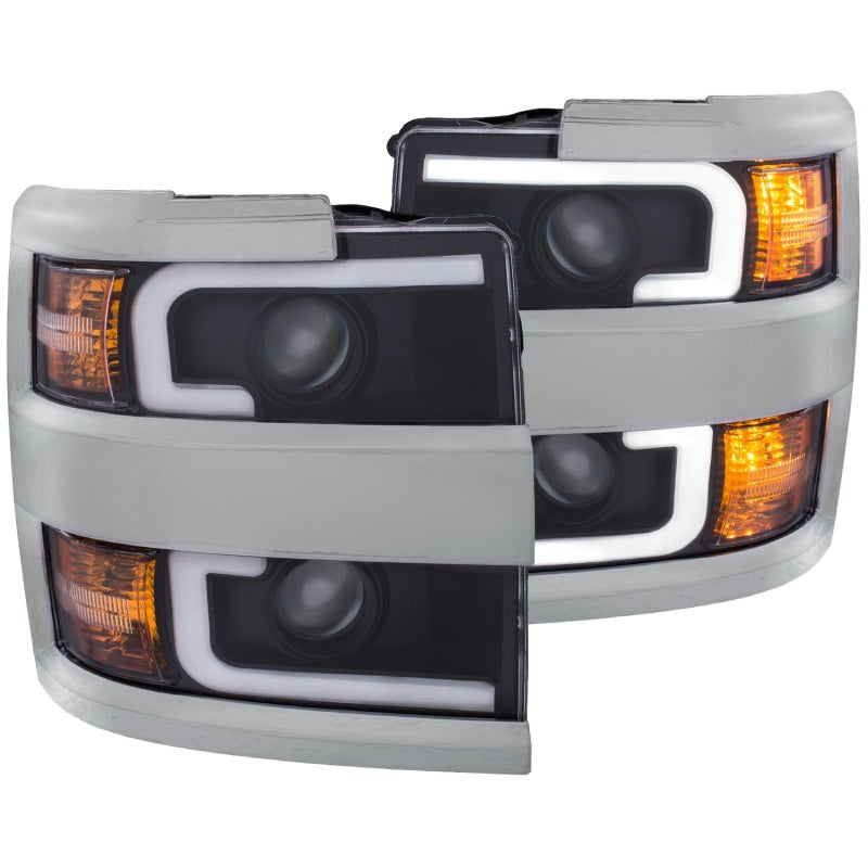 ANZO 2015-2016 Chevrolet Silverado Projector Headlights with plank style design, showcasing modern aesthetics and superior light output.