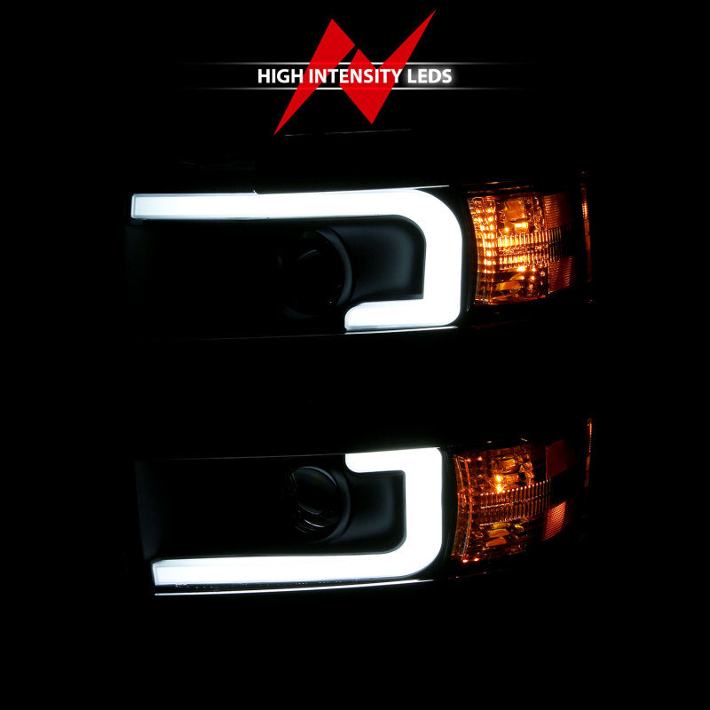 ANZO 2015-2016 Chevrolet Silverado Projector Headlights with plank style design, showcasing modern aesthetics and superior light output.