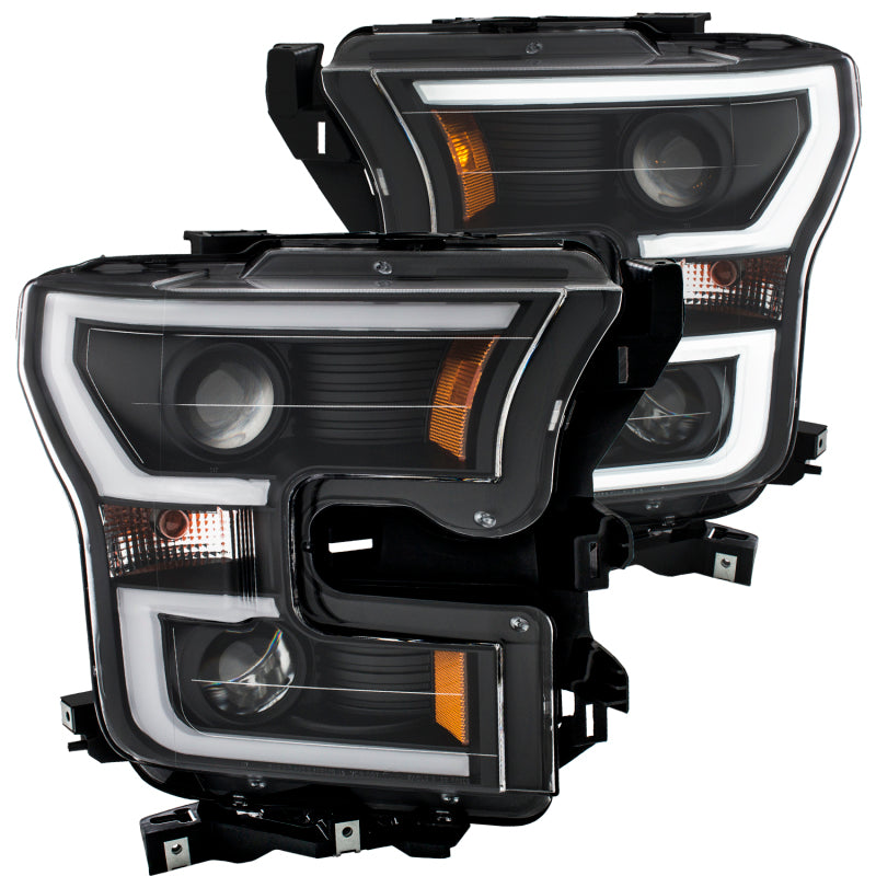 ANZO 2015-2016 Ford F-150 Projector Headlights with plank style design, showcasing modern aesthetics and enhanced visibility.