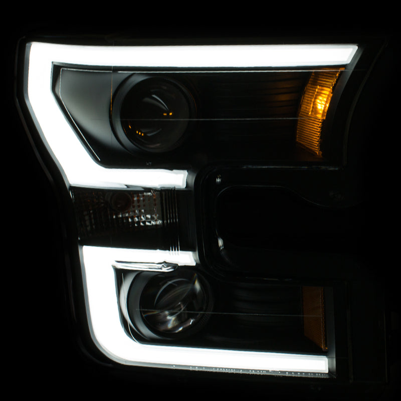 ANZO 2015-2016 Ford F-150 Projector Headlights with plank style design, showcasing modern aesthetics and enhanced visibility.