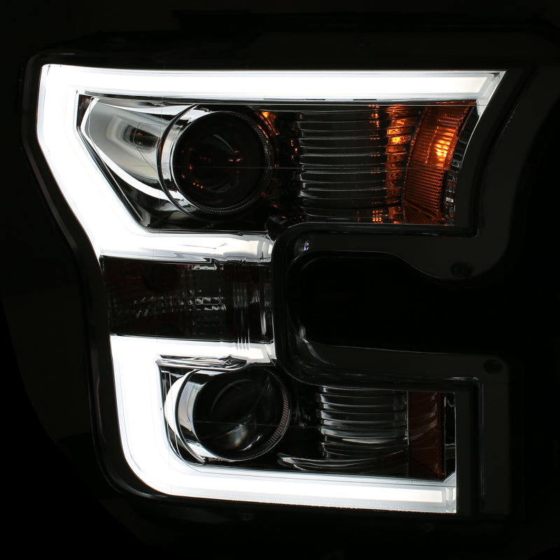 ANZO 2015-2016 Ford F-150 Projector Headlights with plank style design, showcasing modern aesthetics and superior illumination.