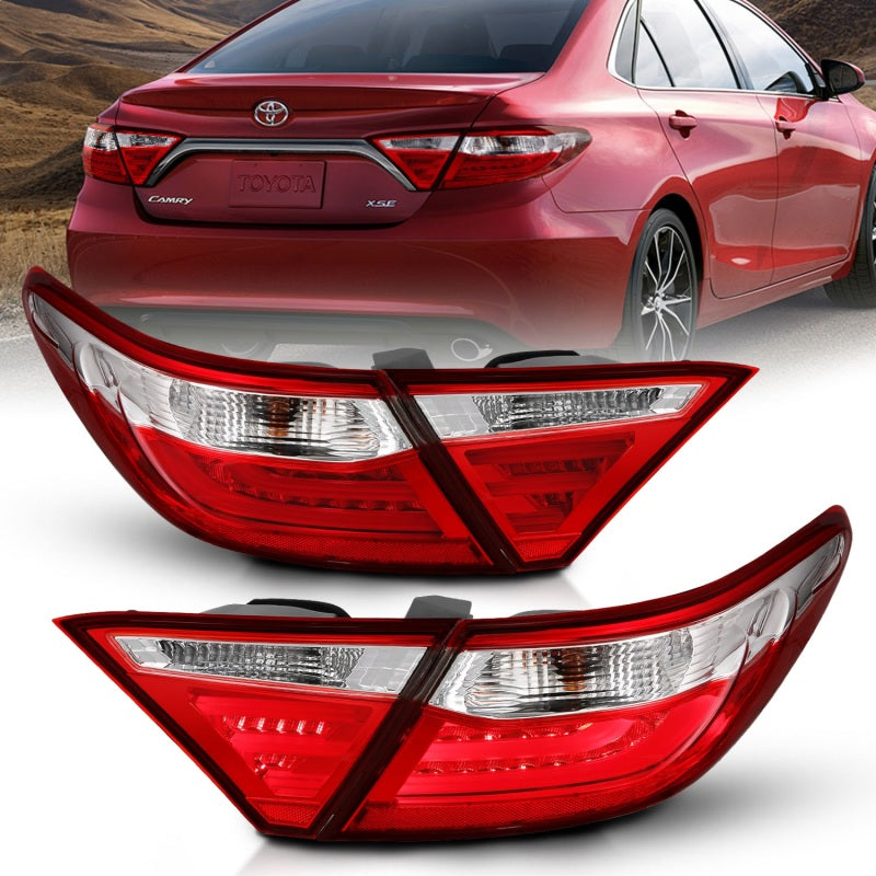 ANZO LED taillights for 2015-2016 Toyota Camry in red and clear design, showcasing modern styling and enhanced visibility.