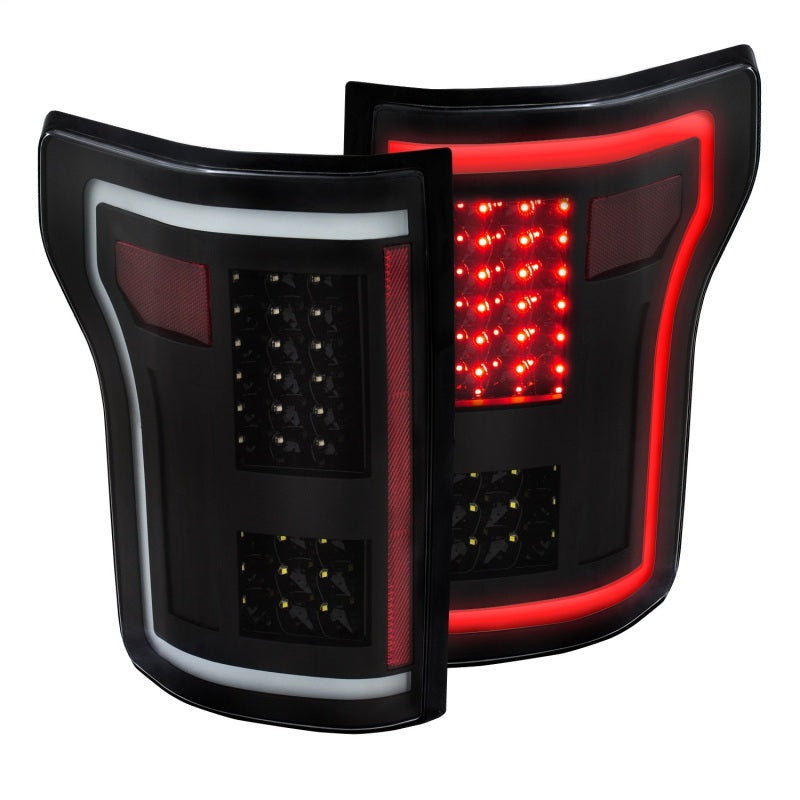 ANZO LED Taillights for 2015-2017 Ford F-150 in sleek black finish, showcasing modern design and enhanced visibility.