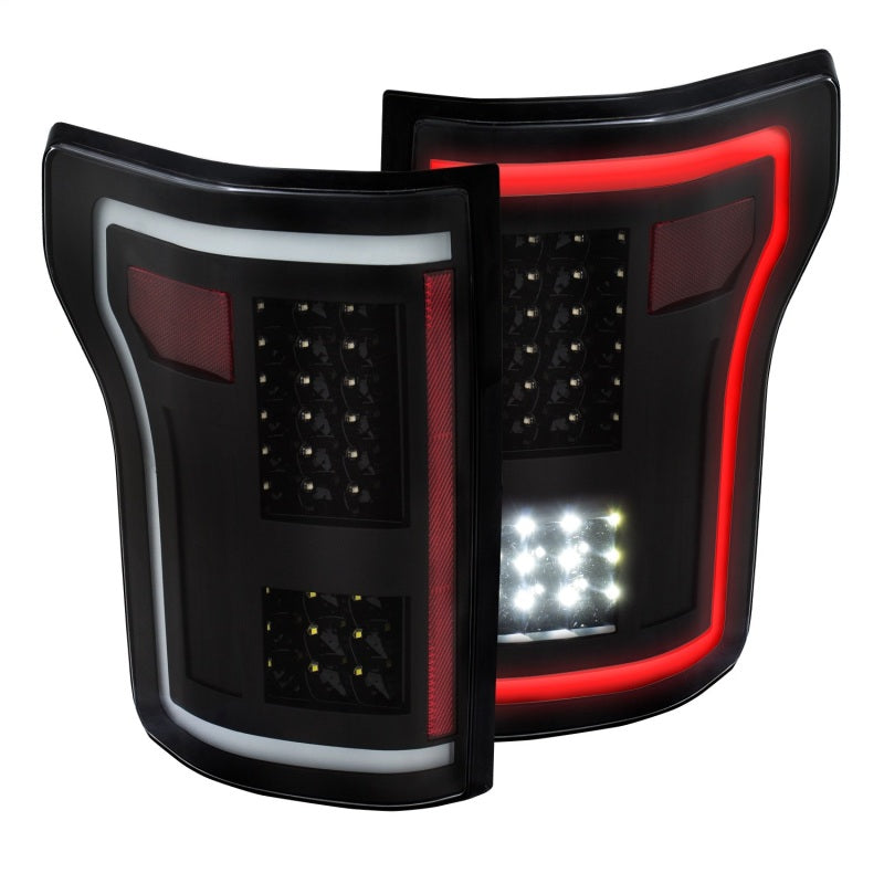 ANZO LED Taillights for 2015-2017 Ford F-150 in sleek black finish, showcasing modern design and enhanced visibility.