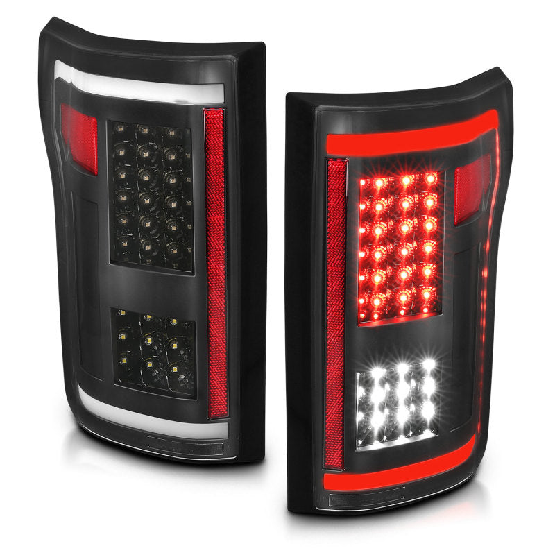 ANZO LED Taillights for 2015-2017 Ford F-150 in sleek black finish, showcasing modern design and enhanced visibility.