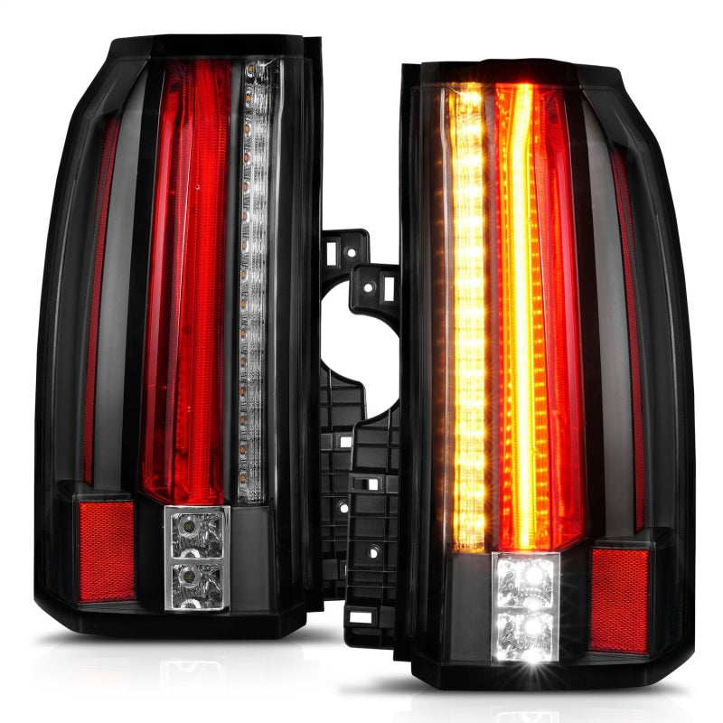 ANZO LED taillights for 2015-2017 GMC Yukon in sleek black housing, showcasing modern design and enhanced visibility.