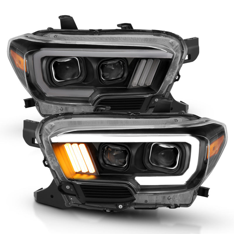 ANZO 2016-2017 Toyota Tacoma Projector Headlights with plank style design, showcasing modern aesthetics and superior illumination.