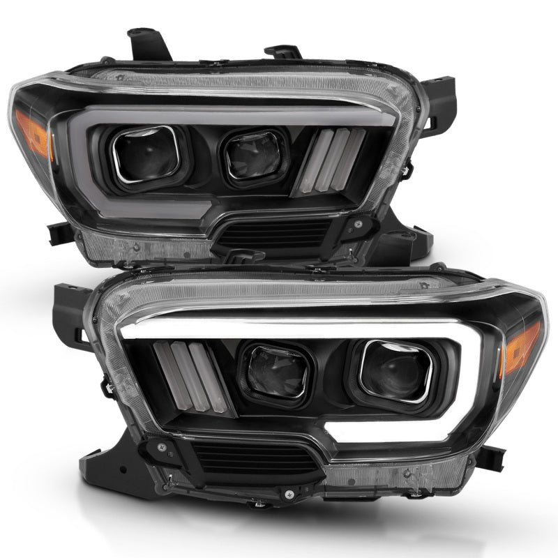 ANZO 2016-2017 Toyota Tacoma Projector Headlights with plank style design, showcasing modern aesthetics and superior illumination.