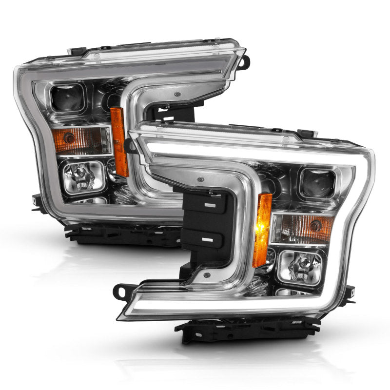 ANZO 2018-2019 Ford F-150 Projector Headlight Set with Halo, Clear Lens, and Black Housing.