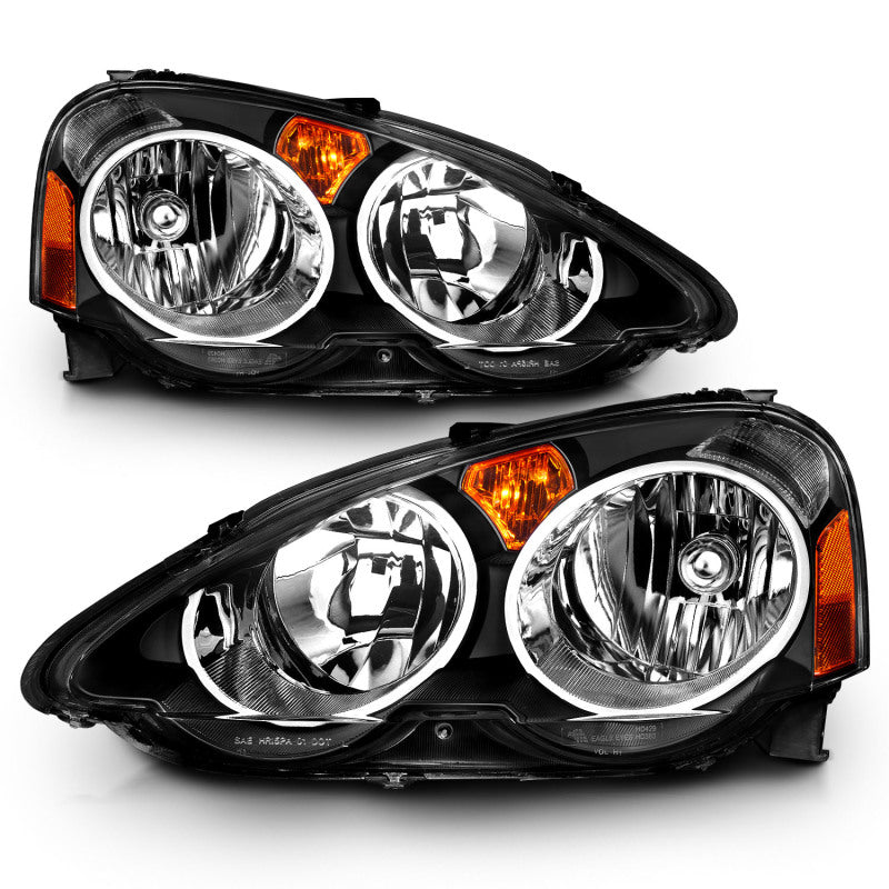 ANZO 2002-2004 Acura RSX Crystal Headlights featuring clear lens and black housing, designed for enhanced visibility and style.