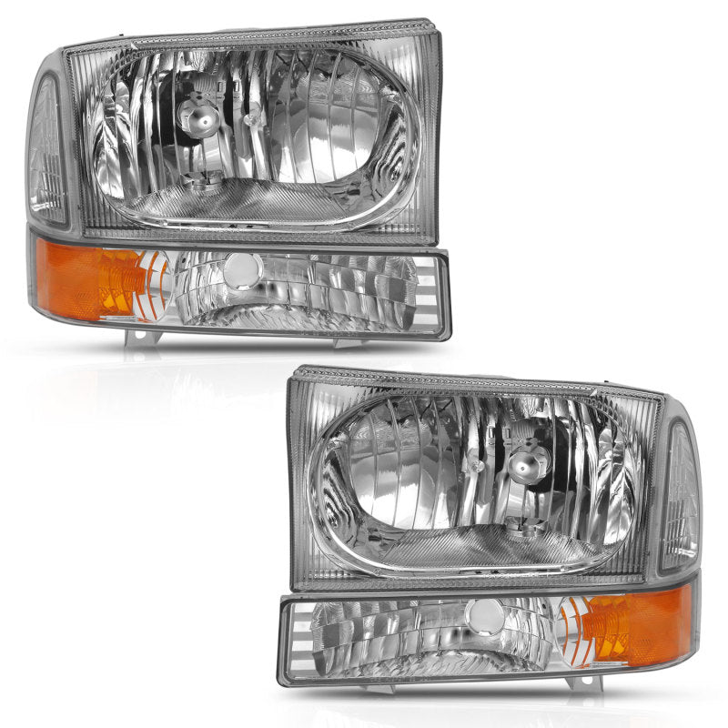 ANZO Crystal Headlight Set for 2000-2004 Ford Excursion with clear lens and black housing, showcasing modern design and enhanced visibility.