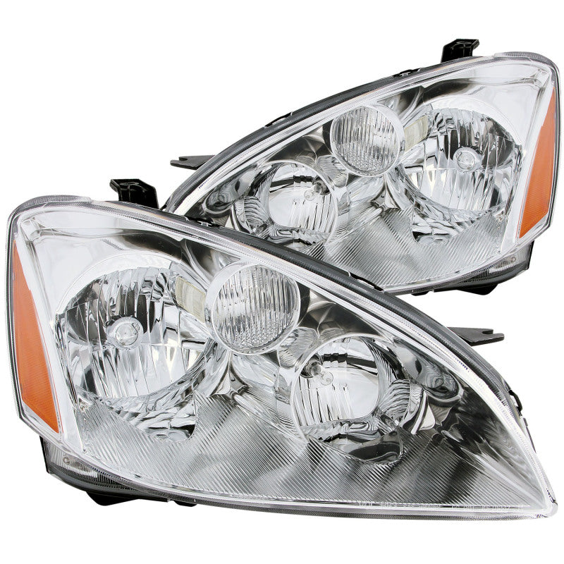 ANZO Crystal Headlights for 2002-2004 Nissan Altima featuring clear lens and chrome housing.