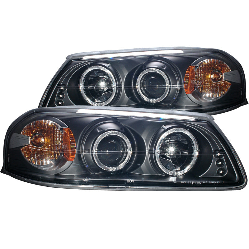 ANZO projector headlights for 2000-2005 Chevrolet Impala with halo black design, showcasing clear lens and black housing.