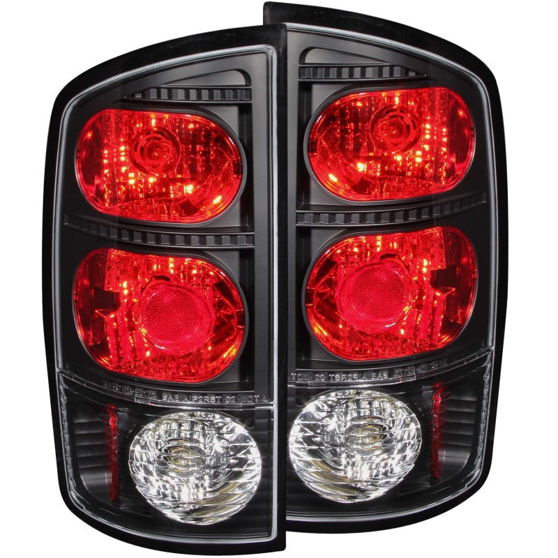 ANZO 2002-2005 Dodge Ram 1500 black taillights with clear lens, showcasing sleek design and modern aesthetics.