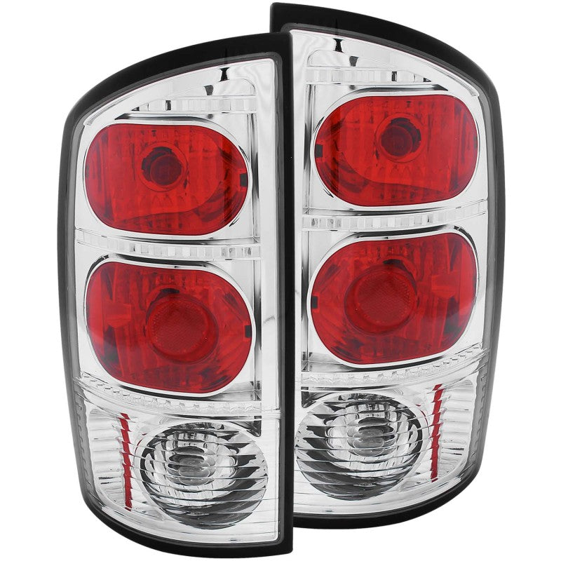 ANZO Chrome Taillights for 2002-2005 Dodge Ram 1500, featuring clear lens and chrome housing.