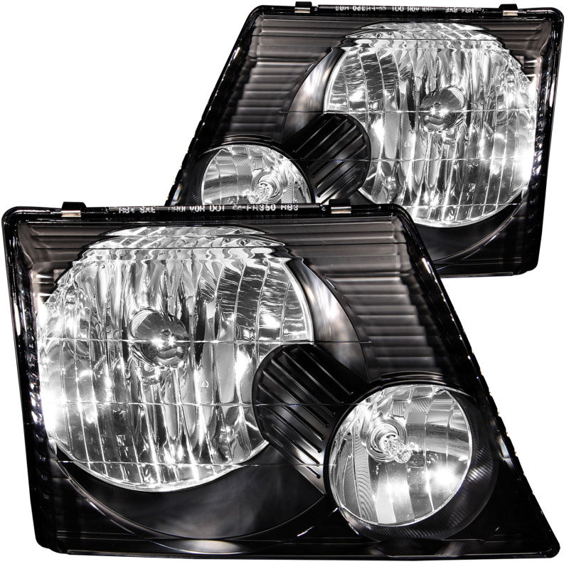 ANZO 2002-2005 Ford Explorer Crystal Headlights with clear lens and black housing, showcasing modern automotive design.