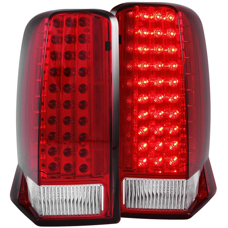 ANZO LED taillights for 2002-2006 Cadillac Escalade featuring a red and clear lens design.