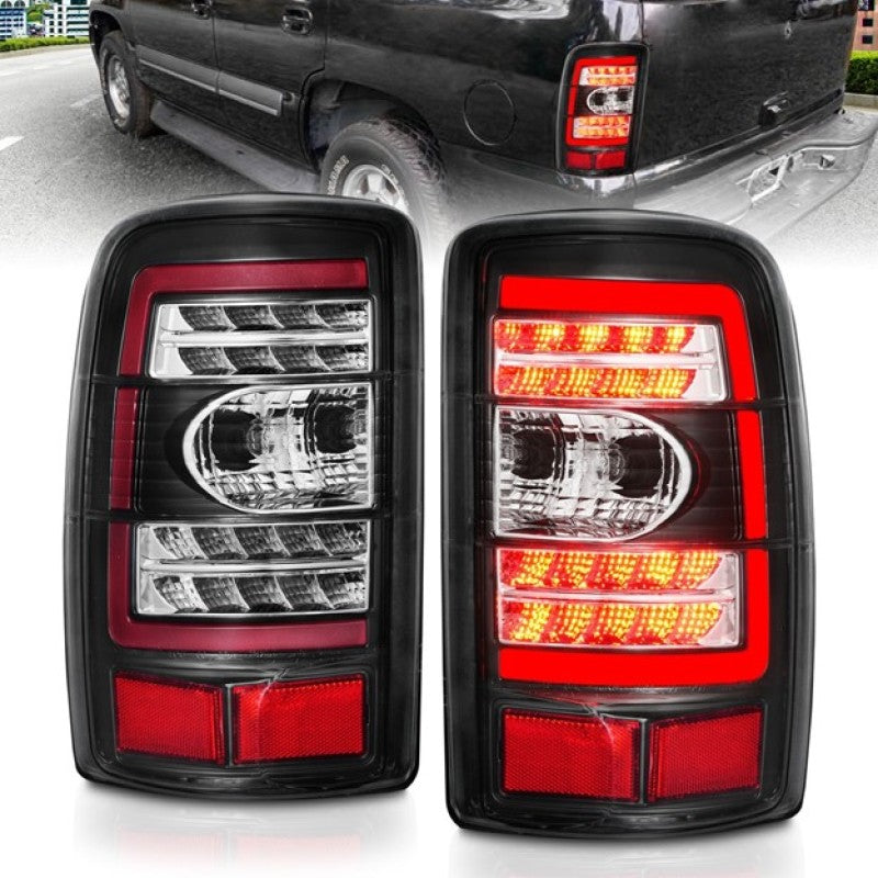 ANZO LED Tail Lights for 2000-2006 Chevrolet Tahoe with clear lens and black housing, showcasing modern design and enhanced visibility.