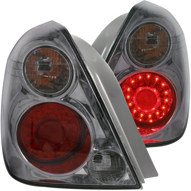 ANZO LED taillights for 2002-2006 Nissan Altima with smoke lens, showcasing modern design and bright illumination.